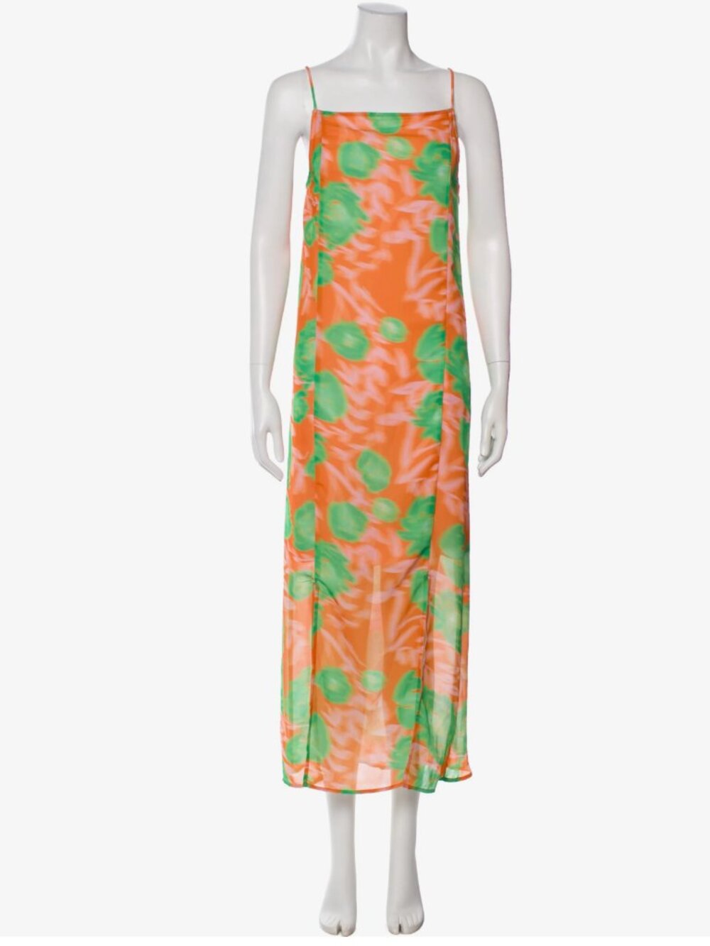 GANNI Printed Lightweight Crepe Georgette Slip Maxi Dress Abstract Orange - Picture 3 of 15